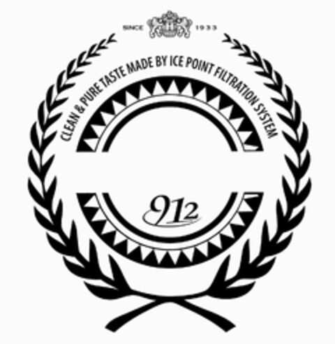 912 CLEAN & PURE TASTE MADE BY ICE POINT FILTRATION SYSTEM SINCE 1933 Logo (USPTO, 10.11.2014)