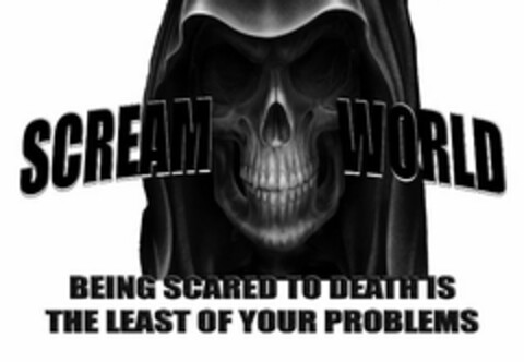 SCREAM WORLD BEING SCARED TO DEATH IS THE LEAST OF YOUR PROBLEMS Logo (USPTO, 05/30/2012)