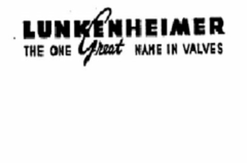 LUNKENHEIMER THE ONE GREAT NAME IN VALVES Logo (USPTO, 01.12.2016)