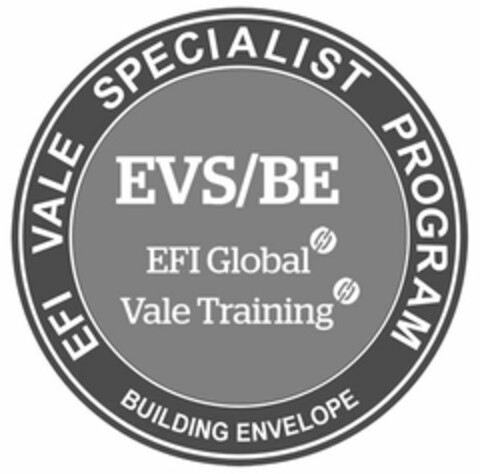 EFI VALE SPECIALIST PROGRAM BUILDING ENVELOPE EVS/BE EFI GLOBAL VALE TRAINING Logo (USPTO, 17.08.2016)