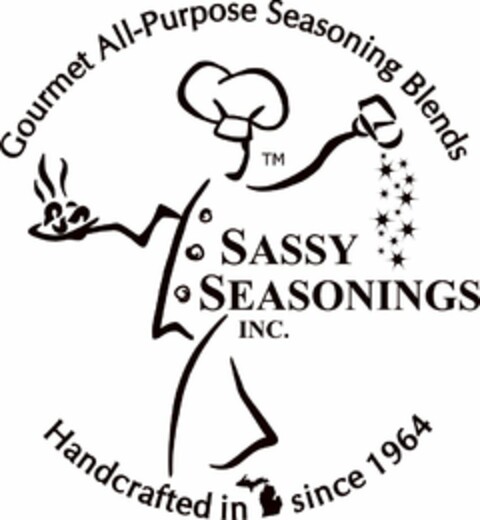 SASSY SEASONINGS INC. HANDCRAFTED IN SINCE 1964 GOURMET ALL-PURPOSE SEASONINGS BLENDS Logo (USPTO, 05.03.2009)