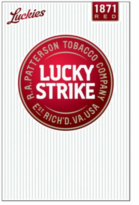 LUCKIES 1871 RED R.A. PATTERSON TOBACCO COMPANY EST. RICH'D. VA. USA LUCKY STRIKE Logo (USPTO, 03.11.2017)