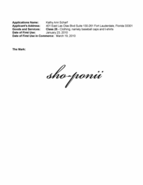 SHO-PONII Logo (USPTO, 28.06.2010)