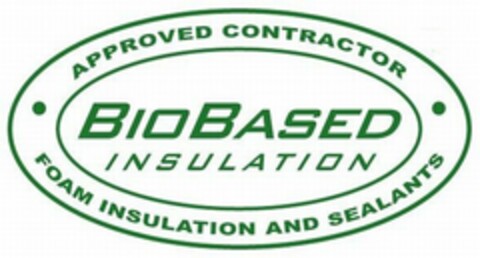 BIOBASED INSULATION · APPROVED CONTRACTOR · FOAM INSULATION AND SEALANTS Logo (USPTO, 26.01.2012)