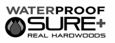 WATERPROOF SURE+ REAL HARDWOODS Logo (USPTO, 03/20/2019)
