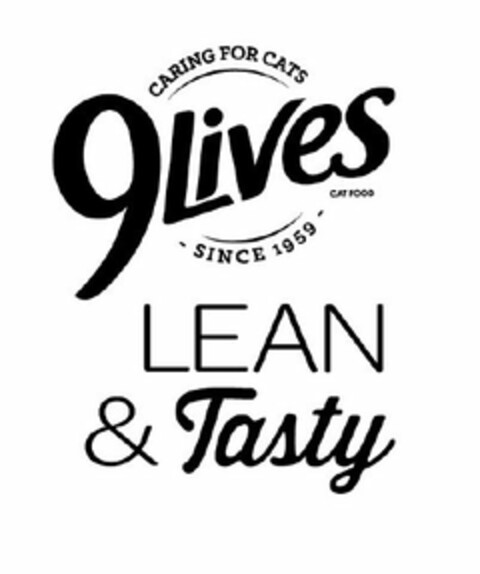 9LIVES CAT FOOD CARING FOR CATS - SINCE 1959 - LEAN & TASTY Logo (USPTO, 07/15/2014)