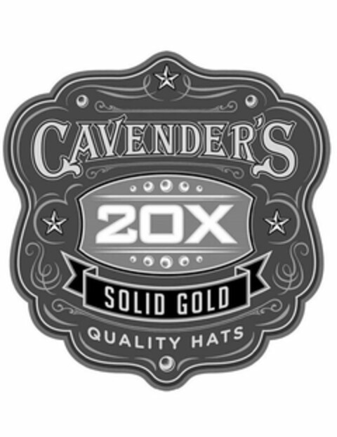 CAVENDER'S 20X SOLID GOLD QUALITY HATS Logo (USPTO, 31.08.2018)