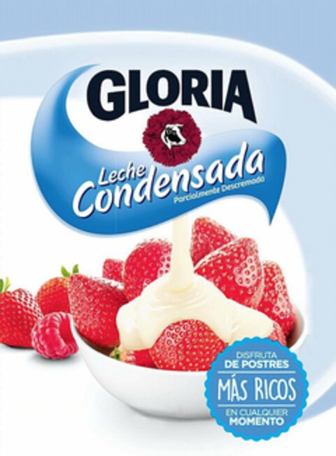 GLORIA LECHE CONDENSADA PARCIALMENTE DESCREMADA DISFRUTA DE POSTRES MAS RICOS AND EN CUALQUIER MOMENTO Logo (USPTO, 08/30/2018)