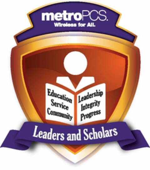 METROPCS WIRELESS FOR ALL. EDUCATION LEADERSHIP SERVICE INTEGRITY COMMUNITY PROGRESS LEADERS AND SCHOLARS Logo (USPTO, 14.01.2012)