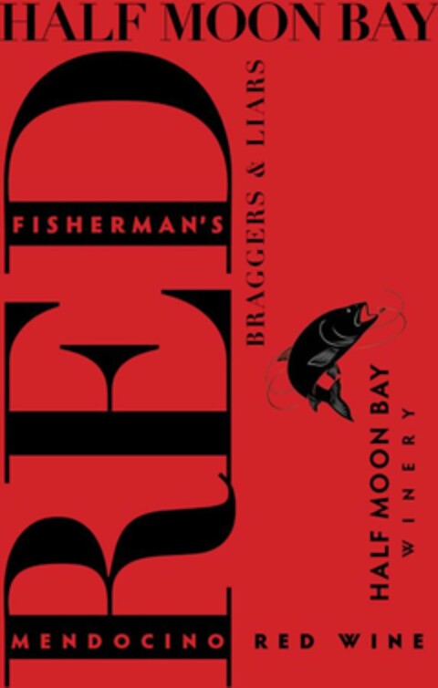 HALF MOON BAY WINERY FISHERMAN'S RED MENDOCINO RED WINE BRAGGERS & LIARS Logo (USPTO, 11.12.2014)