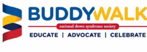 BUDDYWALK NATIONAL DOWN SYNDROME SOCIETY EDUCATE ADVOCATE CELEBRATE Logo (USPTO, 02/13/2019)