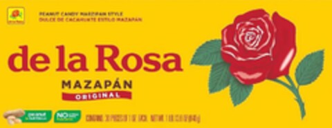 DE LA ROSA PEANUT CANDY MARZIPAN STYLE DULCE DE CACAHUATE ESTILO MAZAPÁN DE LA ROSA MAZAPÁN ORIGINAL PEAUNT IS NUTRICIOUS Logo (USPTO, 06/05/2020)