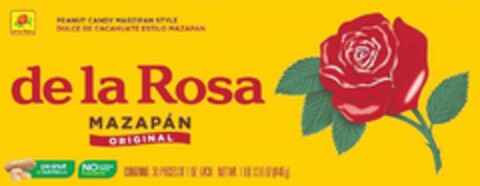 DE LA ROSA PEANUT CANDY MARZIPAN STYLE DULCE DE CACAHUATE ESTILO MAZAPÁN DE LA ROSA MAZAPÁN ORIGINAL PEAUNT IS NUTRICIOUS Logo (USPTO, 05.06.2020)