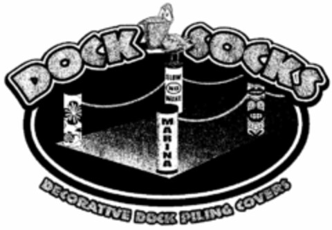 DOCK SOCKS SLOW NO WAKE MARINA DECORATIVE DOCK PILING COVERS Logo (USPTO, 07/29/2009)