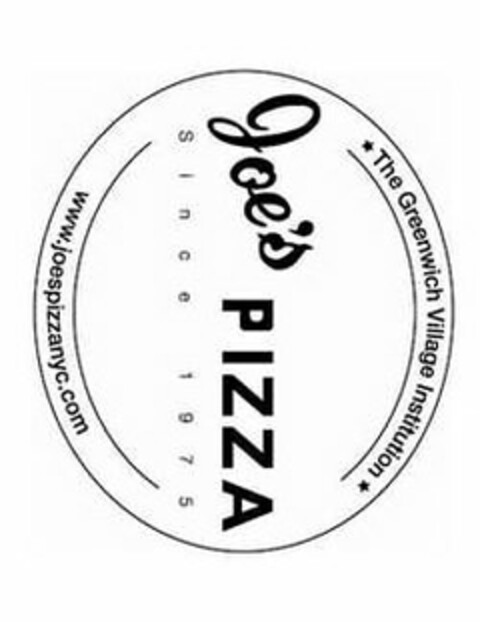 JOE'S PIZZA SINCE 1975, THE GREENWICH VILLAGE INSTITUTION, WWW.JOESPIZZANYC.COM Logo (USPTO, 07/03/2012)