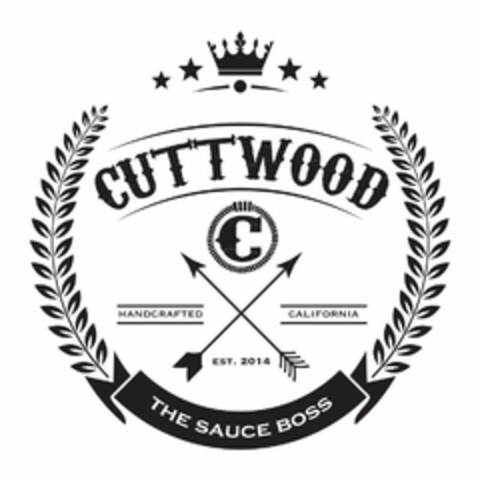 CUTTWOOD C HANDCRAFTED CALIFORNIA EST. 2014 THE SAUCE BOSS Logo (USPTO, 02/04/2016)