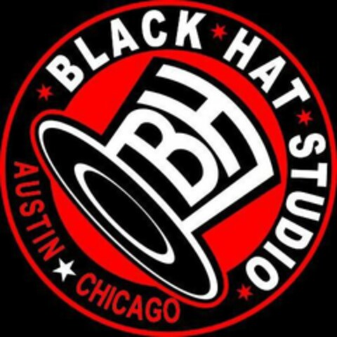 BH BLACK HAT STUDIO AUSTIN CHICAGO Logo (USPTO, 08/11/2017)