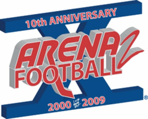 10TH ANNIVERSARY ARENA FOOTBALL 2 2000 2009 ARENA FOOTBALL 2 X Logo (USPTO, 07.01.2009)