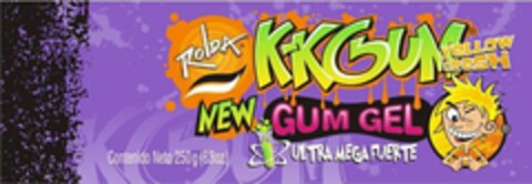 ROLDA K-KGUM YELLOW CRASH NEW GUM GEL ULTRA MEGA FUERTE CONTENIDO NETO 250 G (8.8OZ.) Logo (USPTO, 27.07.2009)