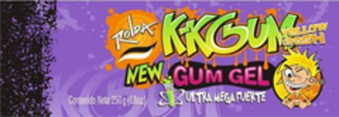 ROLDA K-KGUM YELLOW CRASH NEW GUM GEL ULTRA MEGA FUERTE CONTENIDO NETO 250 G (8.8OZ.) Logo (USPTO, 07/27/2009)