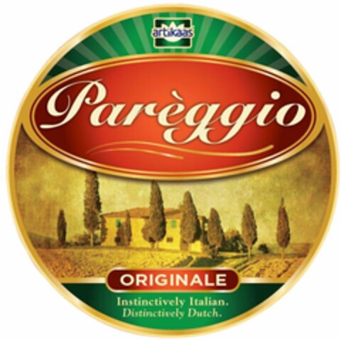 ARTIKAAS PARÈGGIO ORIGINALE INSTINCTIVELY ITALIAN. DISTINCTIVELY DUTCH. Logo (USPTO, 02.04.2015)