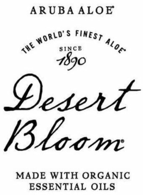 ARUBA ALOE THE WORLD'S FINEST ALOE SINCE 1890 DESERT BLOOM MADE WITH ORGANIC ESSENTIAL OILS Logo (USPTO, 21.07.2015)