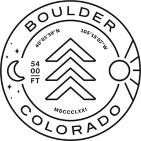 BOULDER COLORADO 40° 01'39"N 105° 15' 07" W 5400 FT MDCCCLXXI Logo (USPTO, 19.09.2016)