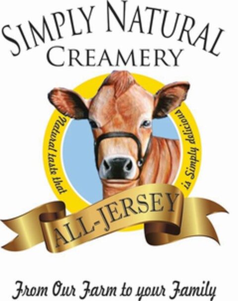 SIMPLY NATURAL CREAMERY NATURAL TASTE THAT IS SIMPLY DELICIOUS ALL-JERSEY FROM OUR FARM TO YOUR FAMILY Logo (USPTO, 04.09.2013)