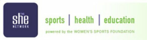 THE SHE NETWORK SPORTS HEALTH EDUCATION POWERED BY THE WOMEN'S SPORTS FOUNDATION Logo (USPTO, 02/17/2010)