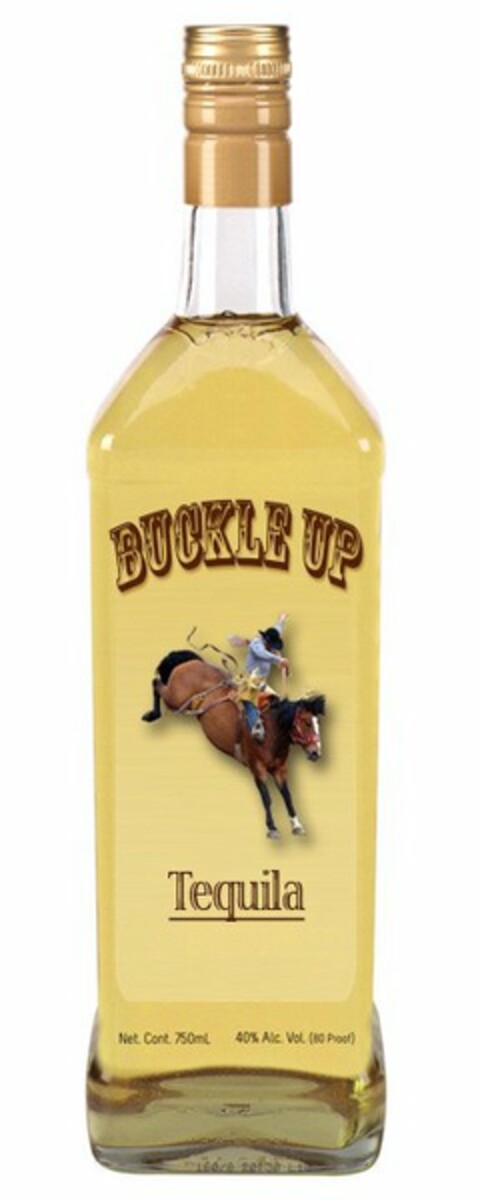 BUCKLE UP TEQUILA NET CONT. 750ML 40% ALC. VOL. (80 PROOF) Logo (USPTO, 08.06.2015)