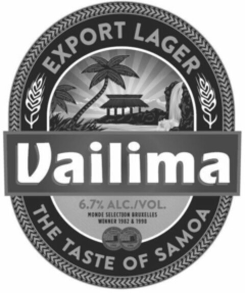 VAILIMA EXPORT LAGER THE TASTE OF SAMOA6.7% ALC./VOL. MONDE SELECTION BRUXELLES WINNER 1982 & 1998 Logo (USPTO, 09/26/2017)