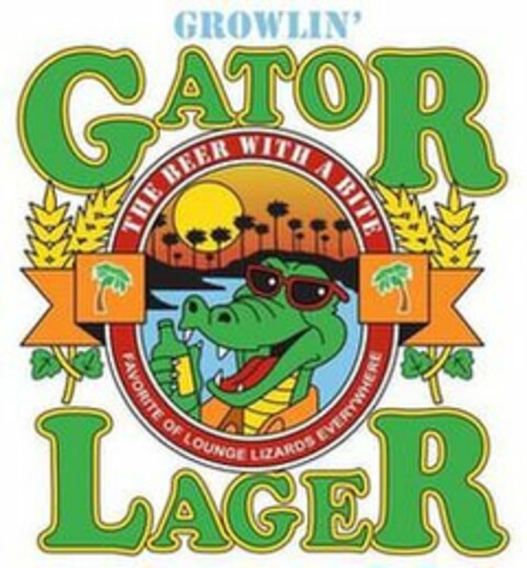 GROWLIN GATOR LAGER THE BEER WITH A BITE FAVORITE OF LOUNGE LIZARDS EVERYWHERE Logo (USPTO, 06/27/2018)