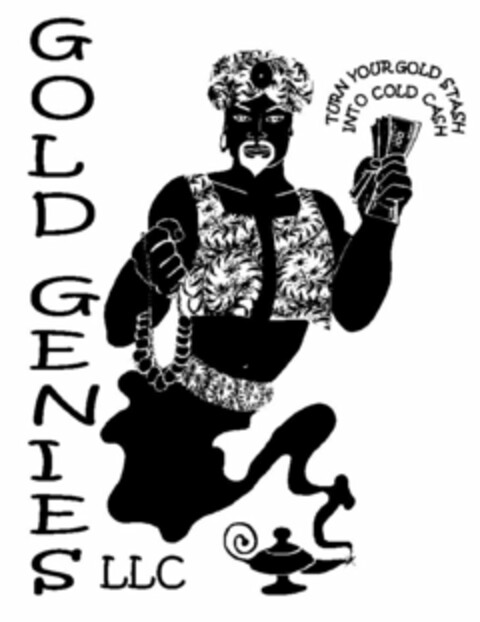 GOLD GENIES LLC TURN YOUR GOLD STASH INTO COLD CASH 100 100 00 Logo (USPTO, 09.09.2011)