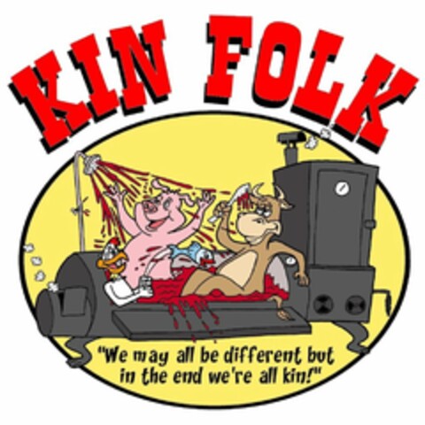 KIN FOLK "WE MAY ALL BE DIFFERENT BUT IN THE END WE'RE ALL KIN!" Logo (USPTO, 04/06/2009)