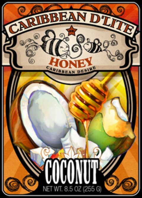 CARIBBEAN D'LITE GB HONEY CARIBBEAN DESIRE COCONUT NET WT. 8.5 OZ. (255 G) Logo (USPTO, 11/18/2009)