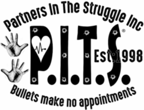 PARTNERS IN THE STRUGGLE INC BULLETS MAKE NO APPOINTMENTS EST:1998 P.I.T.S. Logo (USPTO, 04/04/2018)