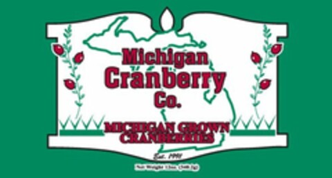 MICHIGAN CRANBERRY CO. MICHIGAN GROWN CRANBERRIES EST. 1991 Logo (USPTO, 26.06.2014)