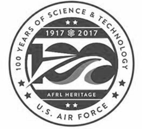 100 YEARS OF SCIENCE & TECHNOLOGY U.S. AIR FORCE 1917 2017 AFRL HERITAGE 100 Logo (USPTO, 04/03/2017)