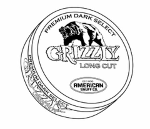 PREMIUM DARK SELECT GRIZZLY LONG CUT EST. 1900 AMERICAN SNUFF CO. PREMIUM DARK SELECT GRIZZLY LONG CUT Logo (USPTO, 24.05.2017)