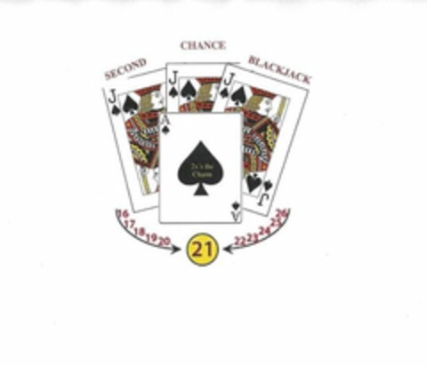 SECOND CHANCE BLACKJACK 16 17 18 19 20 21 22 23 24 25 26 2X'S THE CHARM Logo (USPTO, 01/16/2013)