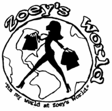 ZOEY'S WORLD "ITS MY WORLD AT ZOEY'S WORLD" Logo (USPTO, 14.07.2009)