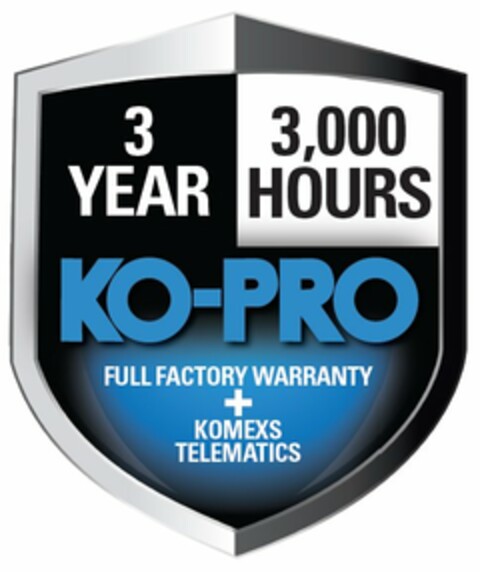 3 YEAR 3,000 HOURS KO-PRO FULL FACTORY WARRANTY + KOMEXS TELEMATICS Logo (USPTO, 06.05.2016)