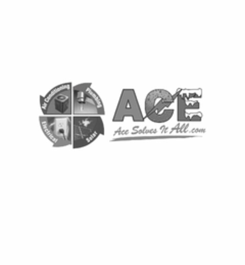 AIR CONDITIONING PLUMBING ELECTRICAL SOLAR ACE ACE SOLVES IT ALL.COM Logo (USPTO, 13.08.2020)