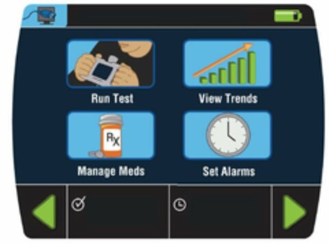 RUN TEST VIEW TRENDS MANAGE MEDS SET ALARMS RX Logo (USPTO, 10/21/2011)