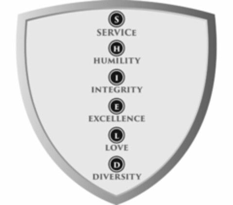 S SERVICE H HUMILITY I INTEGRITY E EXCELLENCE L LOVE D DIVERSITY Logo (USPTO, 03/06/2018)