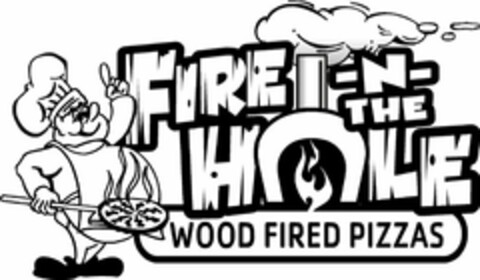 FIRE-N-THE HOLE WOOD FIRED PIZZAS. Logo (USPTO, 05.03.2012)