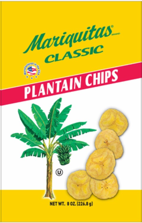 MARIQUITAS BRAND CLASSIC MANUFACTURED IN THE USA PLANTAIN CHIPS NET WT. 8 OZ. (226.8 G) Logo (USPTO, 04/11/2018)