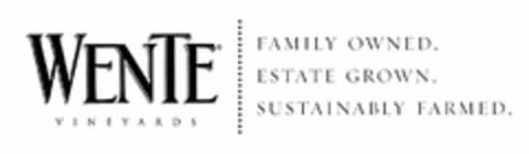 WENTE VINEYARDS FAMILY OWNED. ESTATE GROWN. SUSTAINABLY FARMED. Logo (USPTO, 12.11.2010)