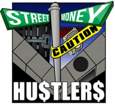 STREET MONEY HU$TLER$ CAUTION Logo (USPTO, 05.04.2017)