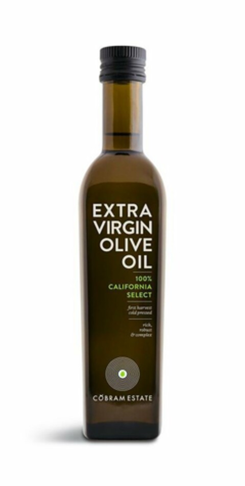 EXTRA VIRGIN OLIVE OIL 100% CALIFORNIA SELECT FIRST HARVEST COLD PRESSED RICH, ROBUST & COMPLEX COBRAM ESTATE Logo (USPTO, 07/22/2019)